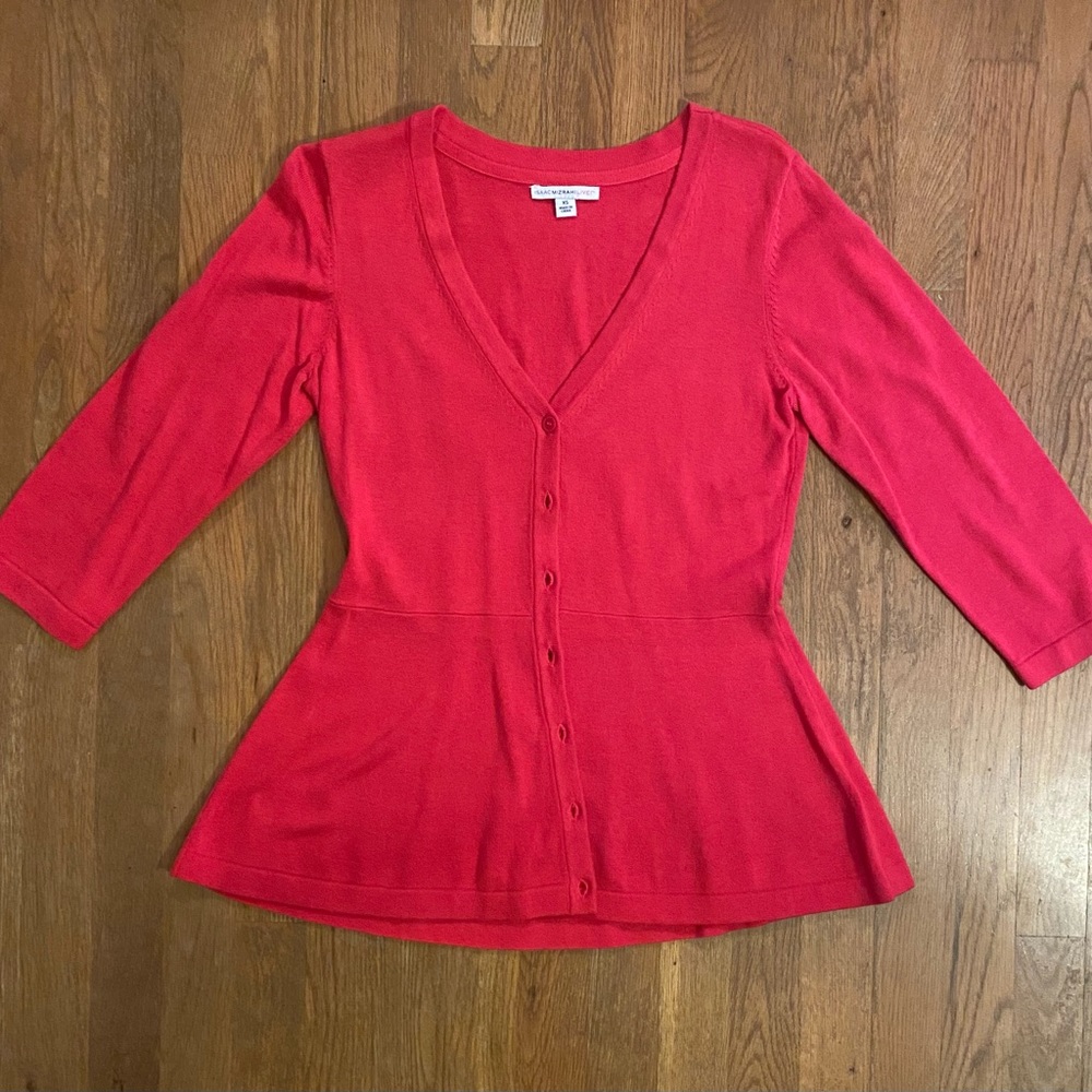 Isaac Mizrahi Peplum 3/4 Sleeve Cardigan, Hot Pink, Size XS